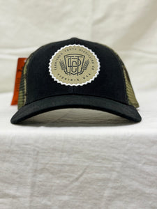 Tarnished Truth Hat- black camo mesh round patch