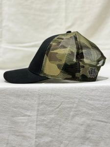 Tarnished Truth Hat- black camo mesh round patch